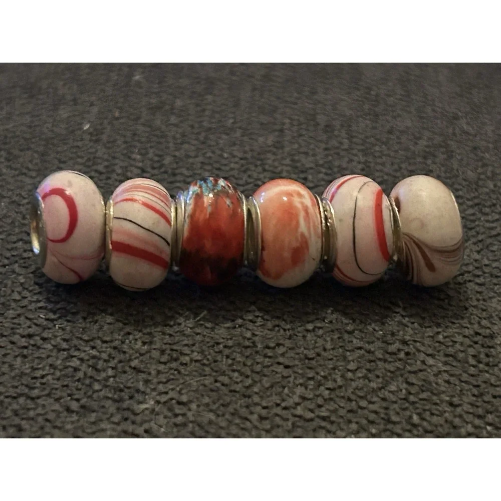Lot of 6 Sterling Silver Core Bracelet Charm Beads Lampwork Glass Style 925 9